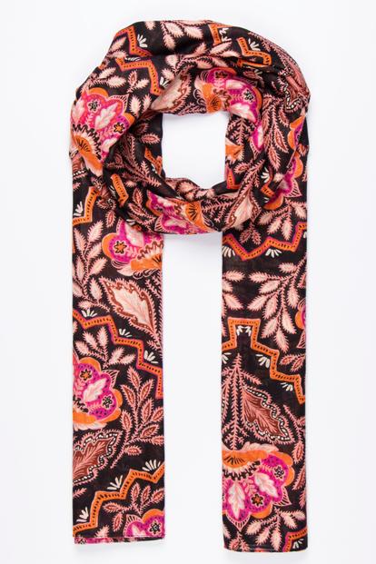 Orange Mosaic Floral Lightweight Scarf