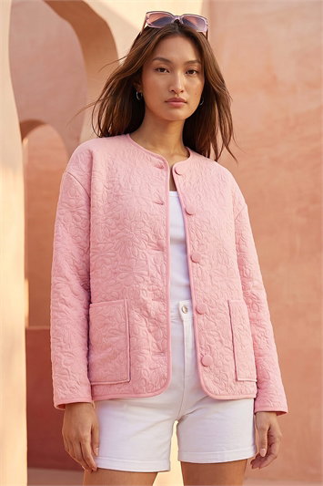 Pink Patterned Pocket Edge Jacket