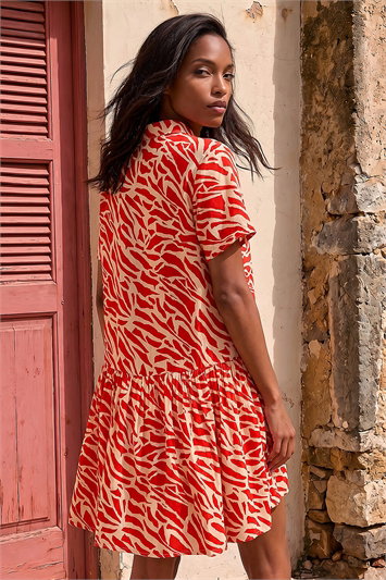 Animal Print Tiered Smock Dress lc140017