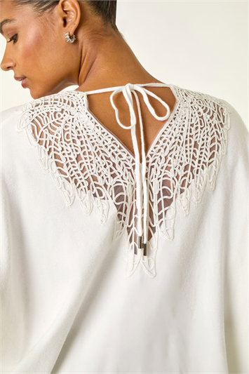 White Lace Back V-Neck Jumper