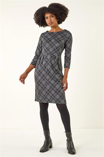 Checked Front Pleat Shift Dress 14280125