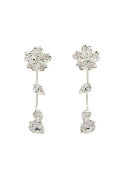 Metallic Iconic Silver-Colored Floral Drop Earrings