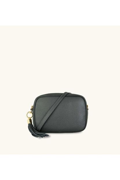 Grey The Tassel Dark Grey Leather Crossbody Bag