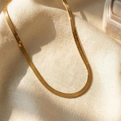 Metallic 18K Gold Vermeil Plated Herringbone Chain Necklace