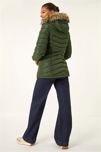 Faux Fur Hooded Quilt Coat 12030240