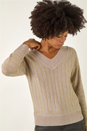 White Metallic Stripe Knit Jumper
