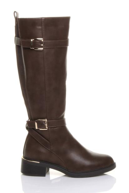 Black Stretchy Elastic Zip Calf Biker Knee Boots