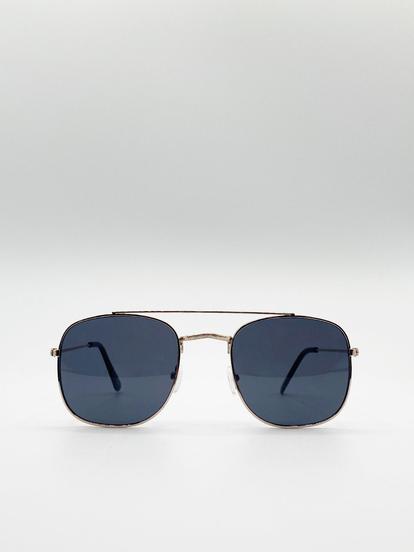 Metallic Metal Frame Aviator Style Square Sunglasses