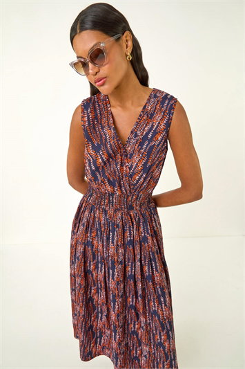 Red Leaf Print Wrap Midi Dress