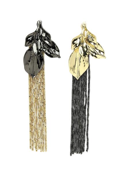 Metallic Diva Collection Leafy Long Fringe Earrings