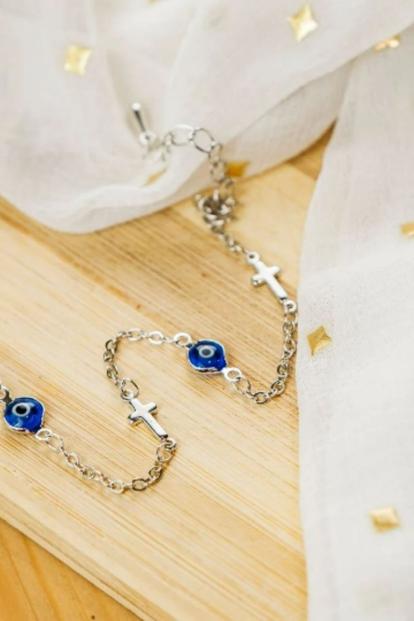 Metallic Adjustable Golden Evil Eye Cross Christian Luck Eye Protection Turkish Anklet