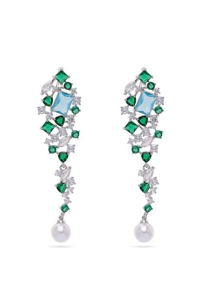 Metallic Silver-Colored Contemporary Drop Earrings