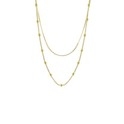 Metallic Beaded Chains Sterling Silver Layering Necklace Set