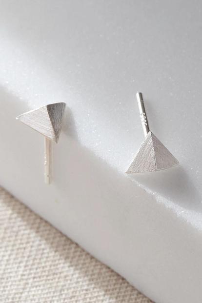 Metallic Sterling Silver Pyramid Studs Earrings