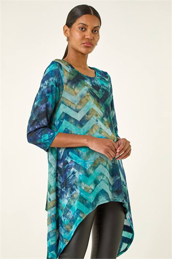 Blue Boucle Stretch Hanky Hem Top