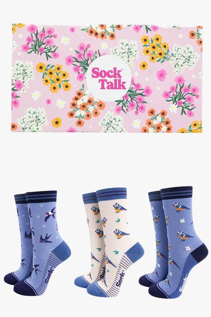Multi Garden Birds Bamboo Socks Gift Set