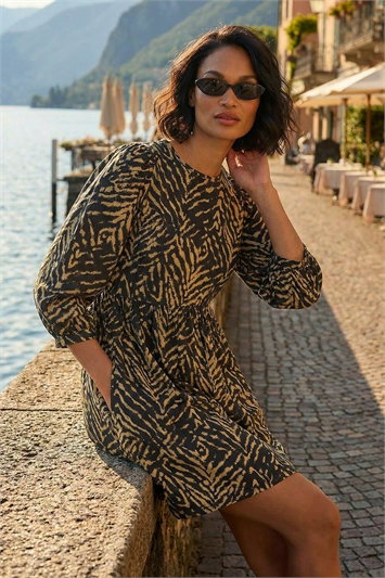 Dusk Abstract Puff Sleeve Midi Dress 14822308