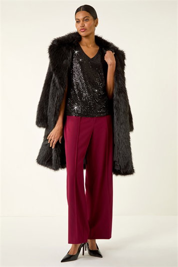 Black Sequin V-Neck Stretch Top