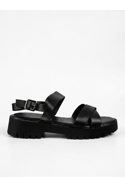 Black Edie Chunky Sole Crossover Strap Sandals
