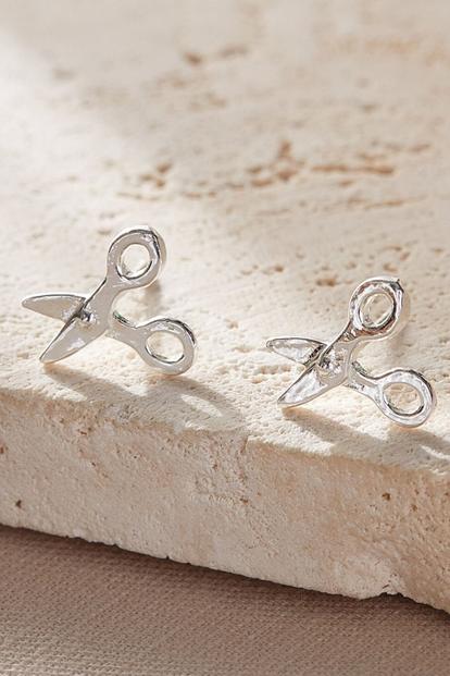 Metallic Sterling Silver Scissor Stud Earrings