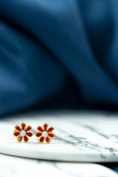 Pink Yellow Stainless Steel Sunflower Daisy Boho Stud Earring