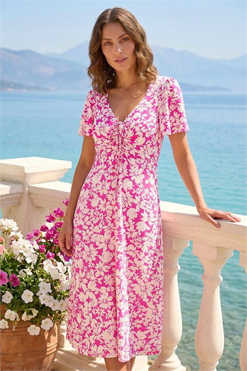 Petite Floral Print Ruched Midi Dress 14652272
