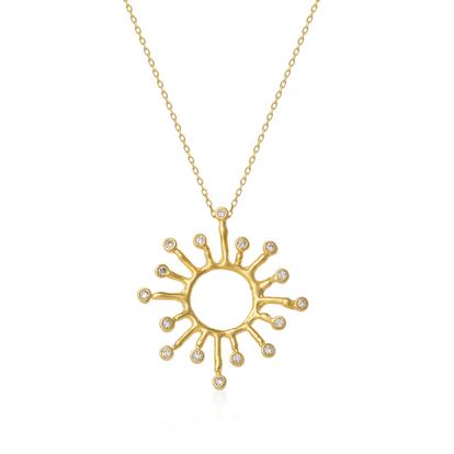 Metallic Sun Sunburst Large Textured Molten Sterling Silver Pendant Necklace
