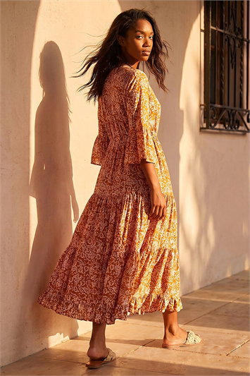 Petite Abstract Print V-Neck Midi Dress 14831626