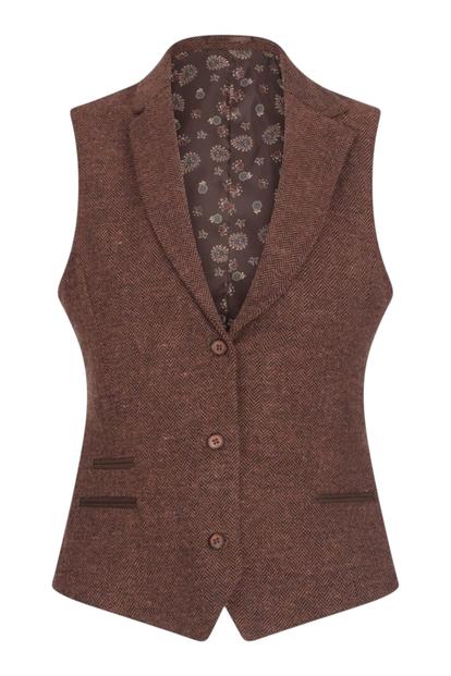 Red Herringbone Wool Tweed Check Waistcoat