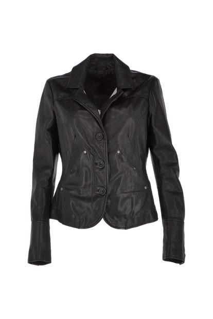 Black 'Ballina' Real Leather Short Blazer Jacket