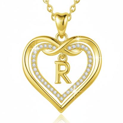 Metallic Statement Love Heart Initial Necklace Gold Plated Necklace