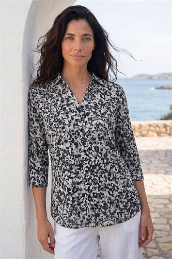 Grey Classic Printed Mock Shirt