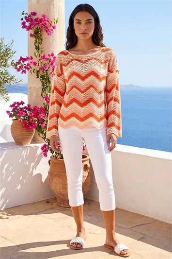 Orange Abstract Stripe Crochet Knit