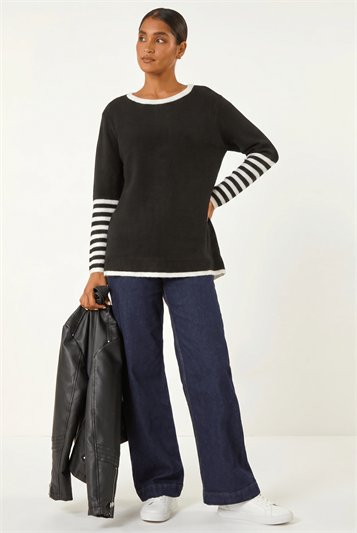 Black Contrast Stripe Detail Knit Jumper