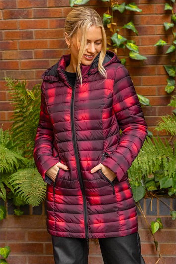 Check Print Quilted Puffer Coat 12028915