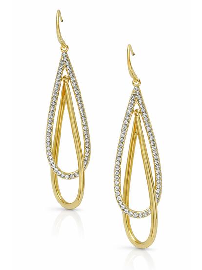 Metallic Double Loop Pavé Drop Earrings