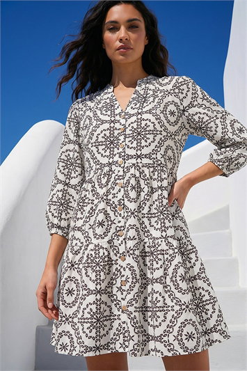 Black Circle Broderie Smock Dress