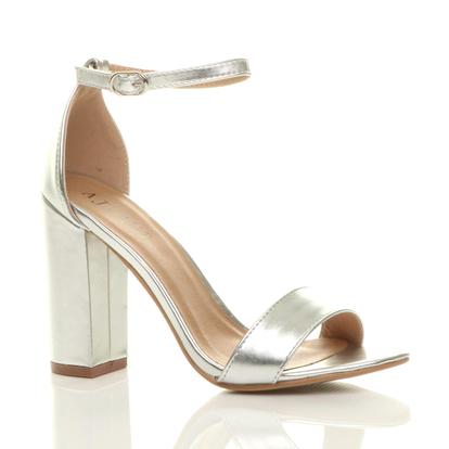 Black High Block Heel Ankle Strap Sandals