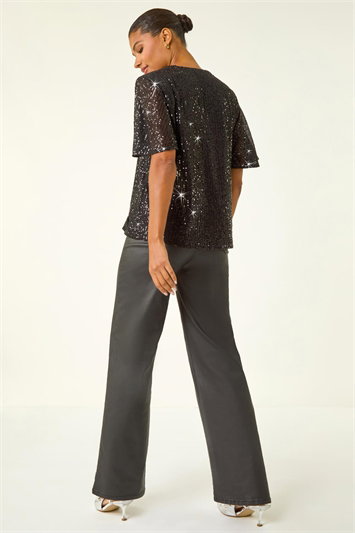 Sequin Tie Neck Stretch Top 19471608