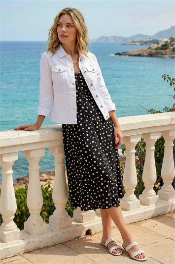 Black Petite Polka Dot Drawstring Midi Dress | Roman UK Black Petite Polka Dot Drawstring Midi Dress | Roman UK
