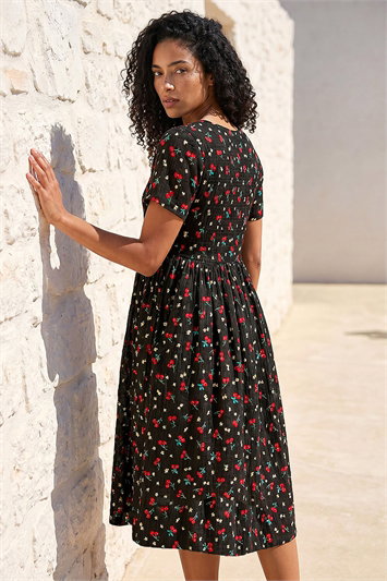 Cherry Print Midi Smock Dress 14899708