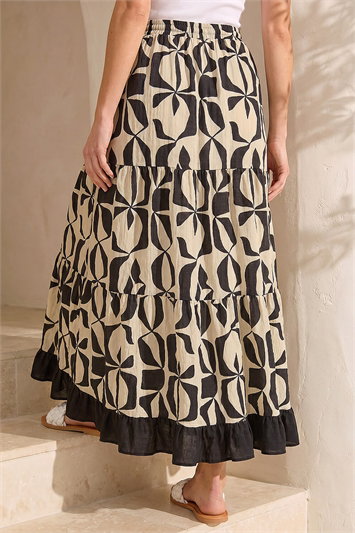 Mono Print Tiered Maxi Skirt 17078708