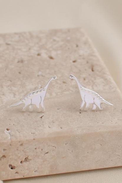 Metallic Sterling Silver Brontosaurus Dinosaur Studs