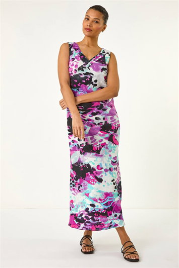 Abstract Bias Linen Blend Midi Dress 14739376