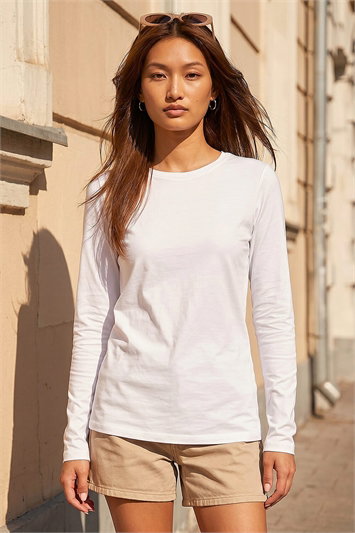 White Long Sleeve Jersey Top