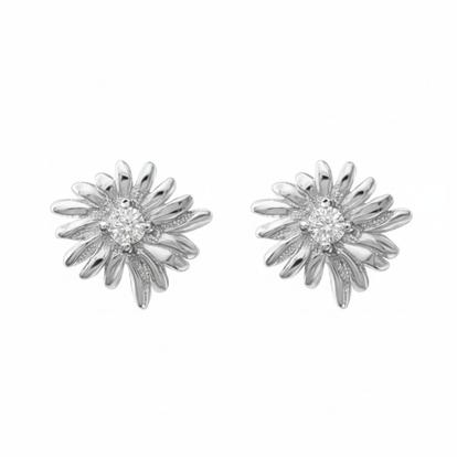 Metallic White Topaz April Birthstone Daisy Birthflower Silver Stud Earrings