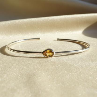 Orange Minimalist Sterling Silver Citrine November Birthstone Bangle Bracelet