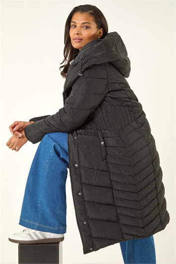 Black Hooded Quilted Coat