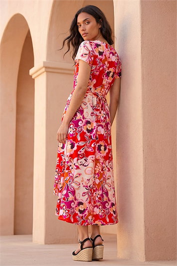 Abstract Print Belted Midi Dress 14861878