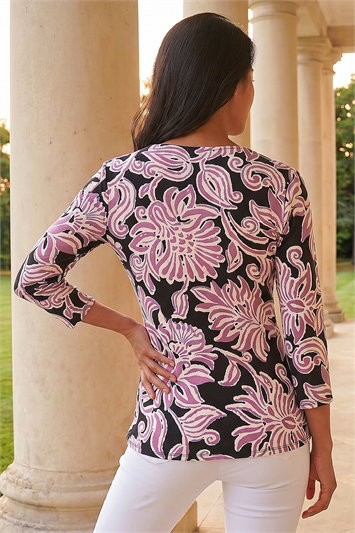Petite Abstract Print Knot Front Top 19460508
